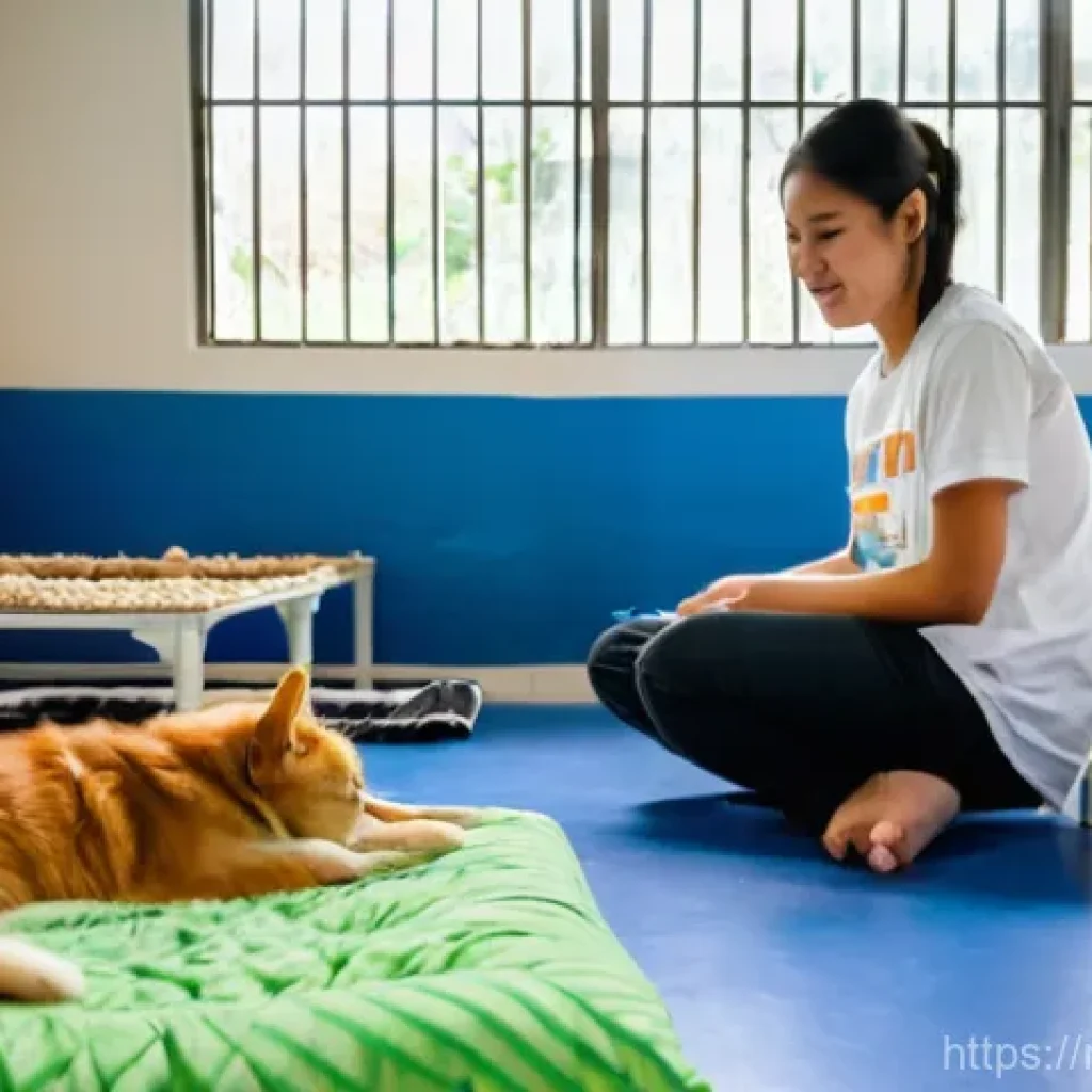 태국의 비영리 단체 활동 - **Prompt:** A heartwarming scene inside a bright and clean animal rescue center in Thailand, inspire...