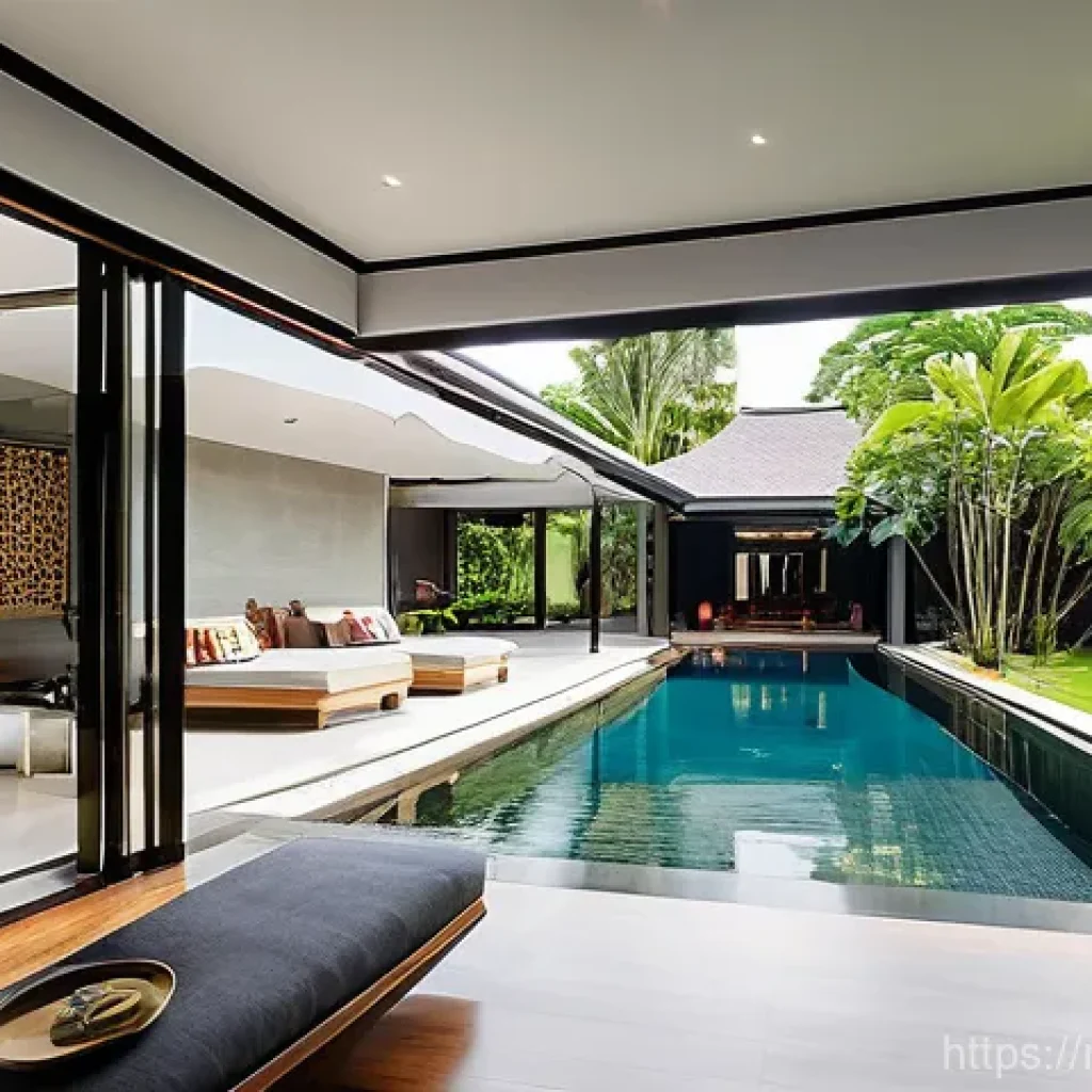 태국의 새로운 건축 스타일 - **Prompt:** A luxurious modern Thai villa seamlessly blending traditional architectural elements wit...