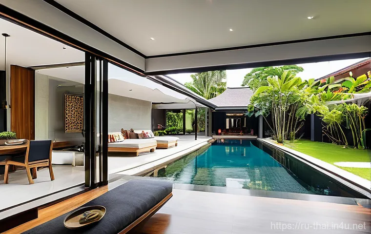 태국의 새로운 건축 스타일 - **Prompt:** A luxurious modern Thai villa seamlessly blending traditional architectural elements wit...