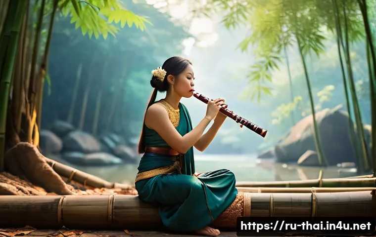 태국 민속 음악 소개 - **Prompt:** A serene, ethereal image depicting the ancient roots and philosophical depth of Thai tra...