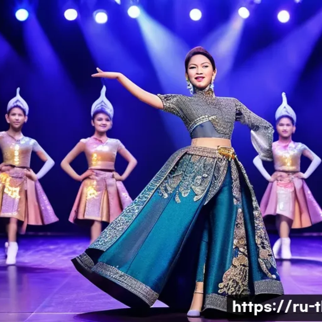 태국 출신 K pop 아이돌 - A dynamic stage performance featuring a Thai K-pop idol dressed in a modern fusion outfit blending t...