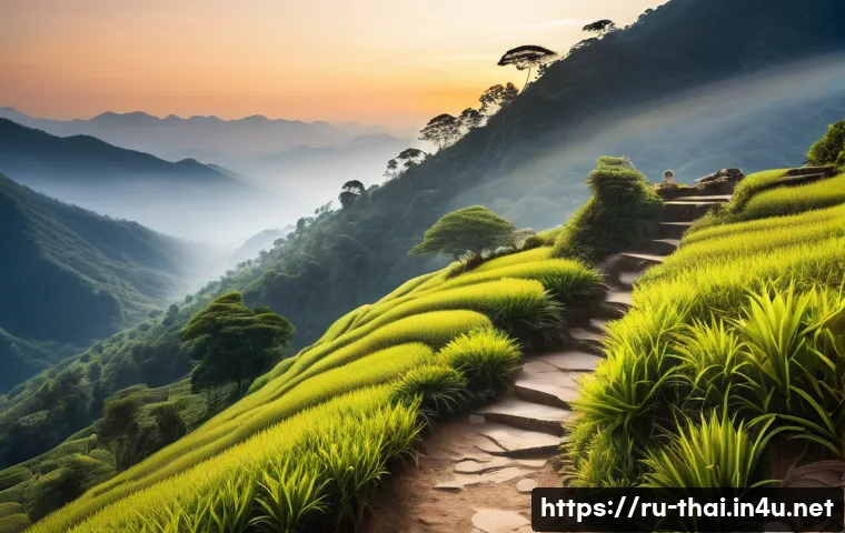 태국의 산악 관광 - A breathtaking landscape of Doi Inthanon National Park in northern Thailand, featuring lush tropical...