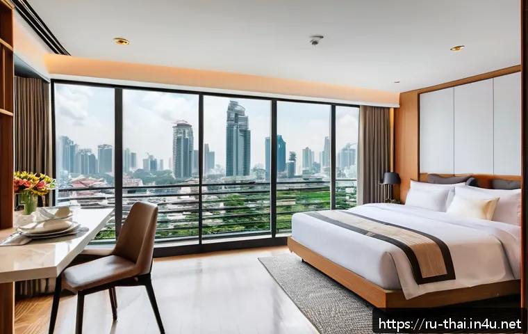 태국 물가 정보 - A cozy modern apartment interior in Bangkok’s Sukhumvit district, featuring a bright, well-furnished...