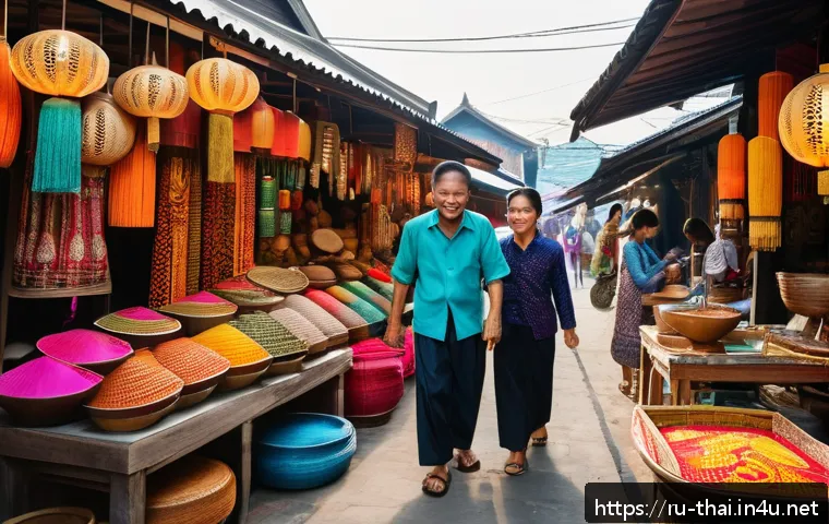 태국의 재래시장 체험 - A vibrant Thai market scene at early morning with narrow alleys full of colorful stalls displaying t...