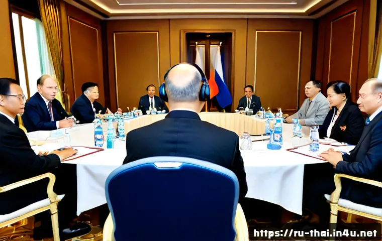 Home 17 태국의 국제적 사건 - Photorealistic international diplomatic conference in Bangkok, Thailand, diverse delegates including...